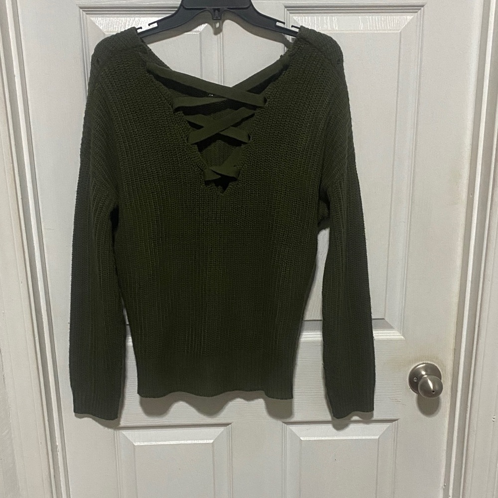 Moral Fiber Deep Green V-Neck Sweater - Picture 4 of 6